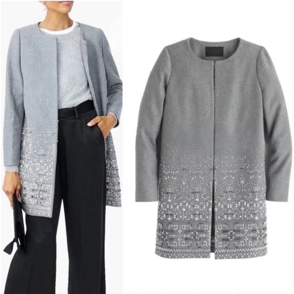 NWT J.Crew Collection Embellished Cocoon Coat in‎ Gray Beaded Wool Topcoat 4